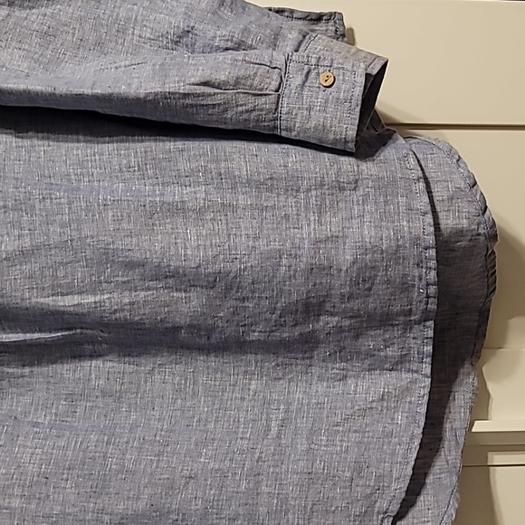 Sigrid Olsen Linen Tunic Top Women's Medium Blue Roll-Tab Sleeve High-Low Hem - Picture 4 of 10